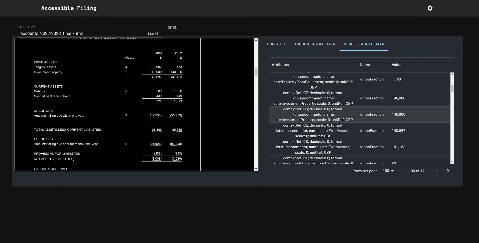 Screenshot of the iXBRL viewer